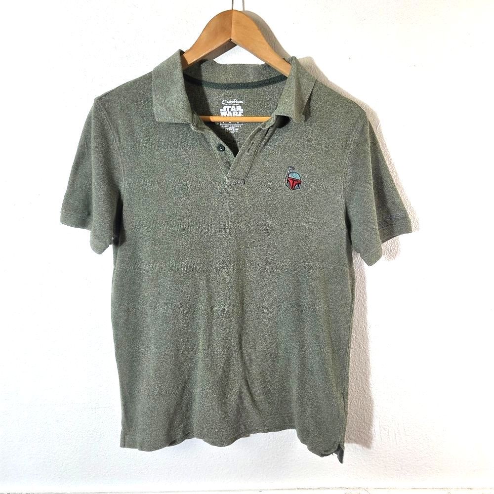 Disney Parks Star Wars Boba Fett Polo Shirt Men’s Small Green Cotton